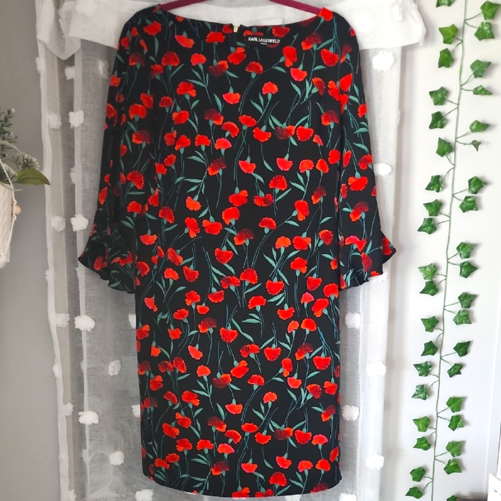 Zara Black Dress with Vibrant Red Floral Pattern